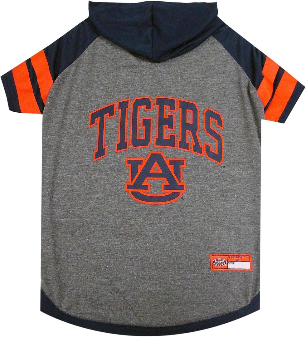 NCAA AUBURN TIGERS HOODIE for DOGS & CATS, SMALL COLLEGIATE Licensed DOG HOODY Tee Shirt. Sports HOODY T-Shirt for Pets. COLLEGE Sporty Dog Hoodie Shirt.