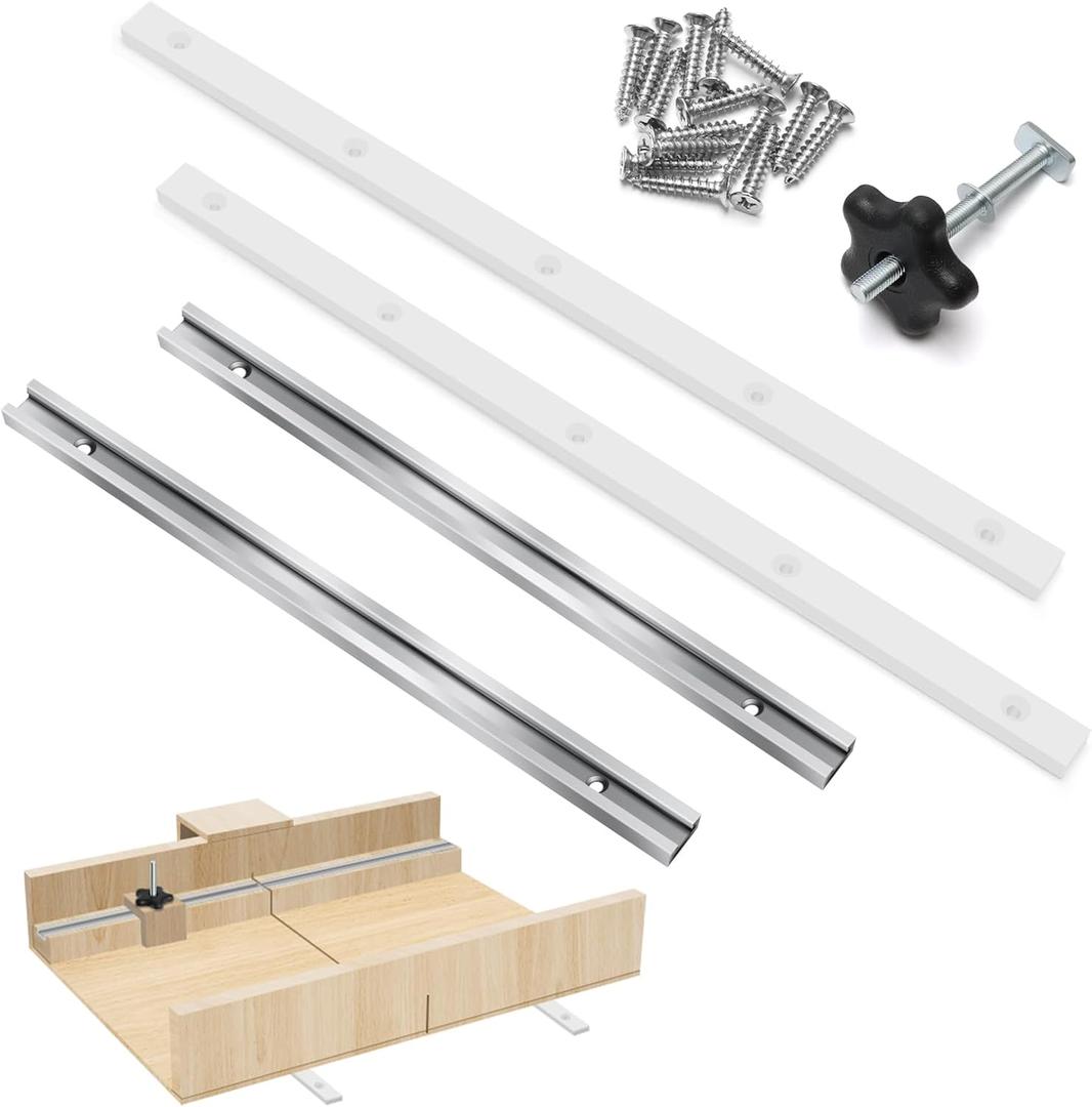 Table Saw Crosscut Sled Kit Coolrunner Crosscut Sled for Table Saw with 2 Aluminum T-Track, 2 UHMW Miter Bars, Knob, Bolt & Screws Set for DIY Tablesaw Crosscut Sled, U Tracks Woodworking Miter