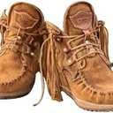 MOYOWEI Women's Vintage Cowboy Fringed Ankle Boots,Lightweight Comfy Suede High Top Round Toe Hippie Moccasin Short Booties 42, Brown