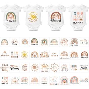 Teling 36 Pcs Iron on Decals Baby Shower Games Iron on Transfers Stickers Patches Baby Bodysuit Making Bibs Decorating Kit Patch Maker for Gender Reveal T Shirt(Rainbow)
