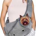 PetAmi Dog Sling Carrier for Small Dogs, Puppy Carrier Sling Purse, Dog Bags For Traveling, Carrying Bag to Wear Medium Cat, Adjustable Crossbody Pet Travel Poop Bag Dispenser, Max 10lbs, Stripe Black