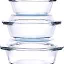 Set of 6 Pieces Round Tempered Glass Casserole Dish with Lids, Glass Casserole Baking Dish Set for Oven, Freezer and Dishwasher Safe - 0.7QT+1QT+1.5QT