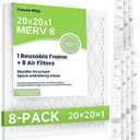 Future Way 20x20x1 Air Filter, MERV 8, MPR 700, Assembly Kit with 1 Reusable ABS Frame & 8 Filters for AC Furnace, Actual Size: 19-11/16 x 19-11/16 x 3/4 inch