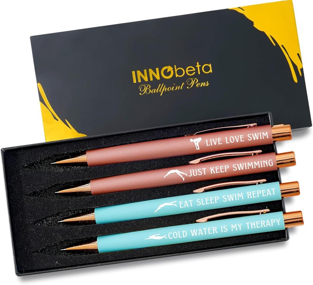 InnoBeta Swimming Gifts Ballpoint Pen Set of 4, Gifts for Swimmers on Birthday and Christmas