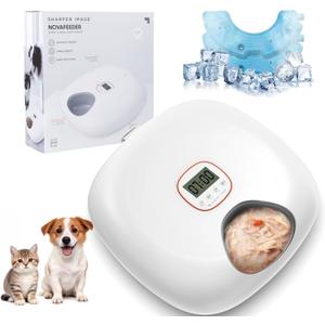 Automatic Cat Feeder Wireless, Sharper Image Auto Cat Food Dispenser for Wet Food with 2 Ice Packs, Rechargeable Auto Feeder for Cats with Programmable Timer Low Battery Indicator, White