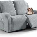 VANSOFY Recliner Loveseat Cover, 6-Pieces Stretch Dual Recliner Sofa Cover Soft Jacquard Reclining Couch Slipcover Furniture Protector with Elastic Bottom for Kid, Pets (2 Seat, Light Gray)