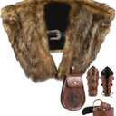 Adults Viking Costume Accessories 5 Pcs Men Medieval Cloak with Viking Faux Fur Shawl, Arm Guard Bracelets, Belt and Pouch for Halloween Larp Carnival TV Movies