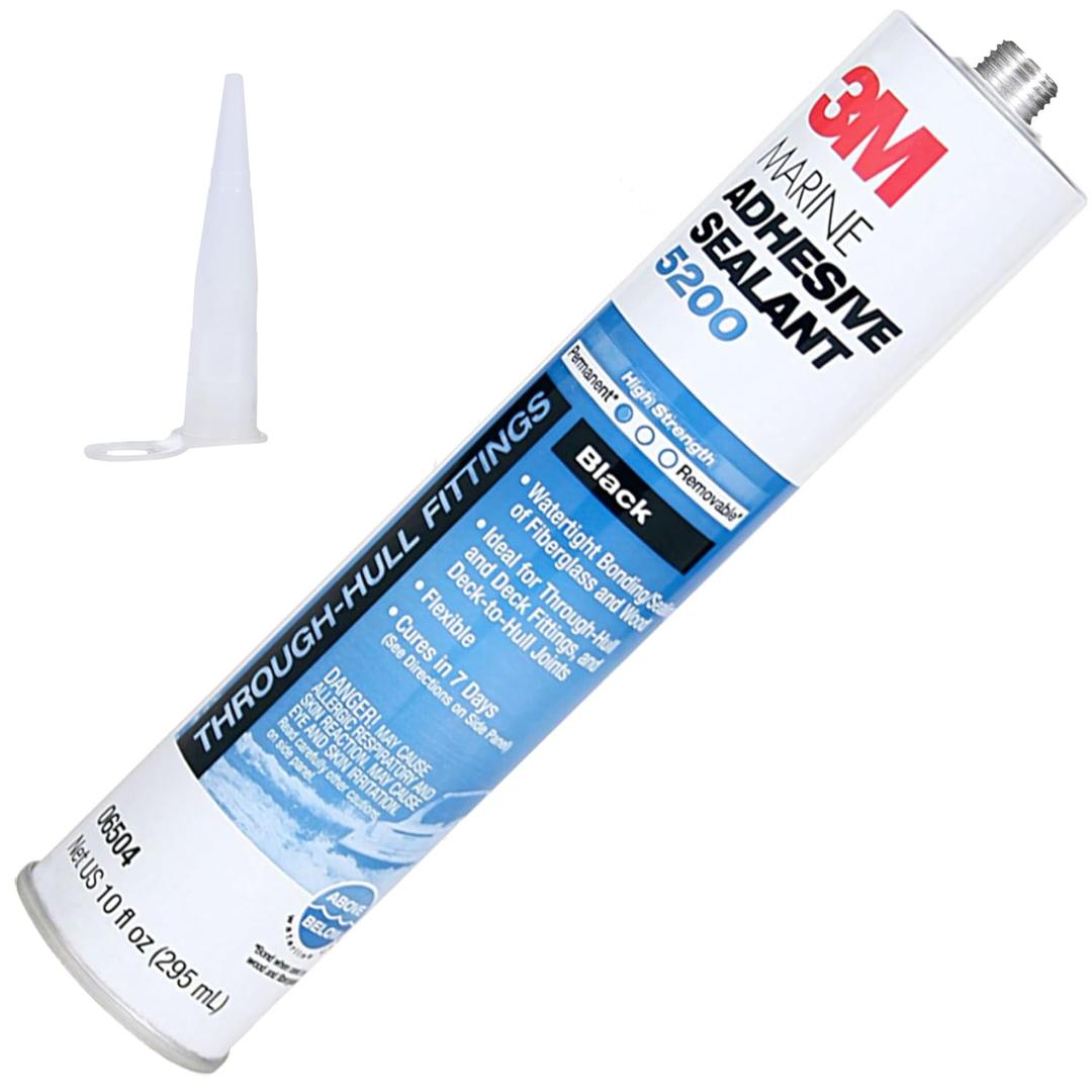 3M Marine Adhesive Sealant 5200 (06504) Permanent Bonding and Sealing for Boats and RVs Above and Below the Waterline Waterproof Repair, Black, 10 fl oz Cartridge with Nozzle