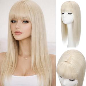 Sakuraaa White Hair Toppers for Women with Thinning Hair 14inch Toppers With 6.5 ×6.5" Large Base Long Straight Layered Premium Synthetic Hair Pieces