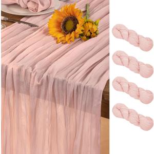 Pink Cheesecloth Table Runner 4 Pack Summer Sheer Light Pink Cheese Cloth Table Runners Boho Gauze 120 Inches Summer Table Decorations for Wedding Bridal Girl Baby Shower Sweet 16 Party Decor