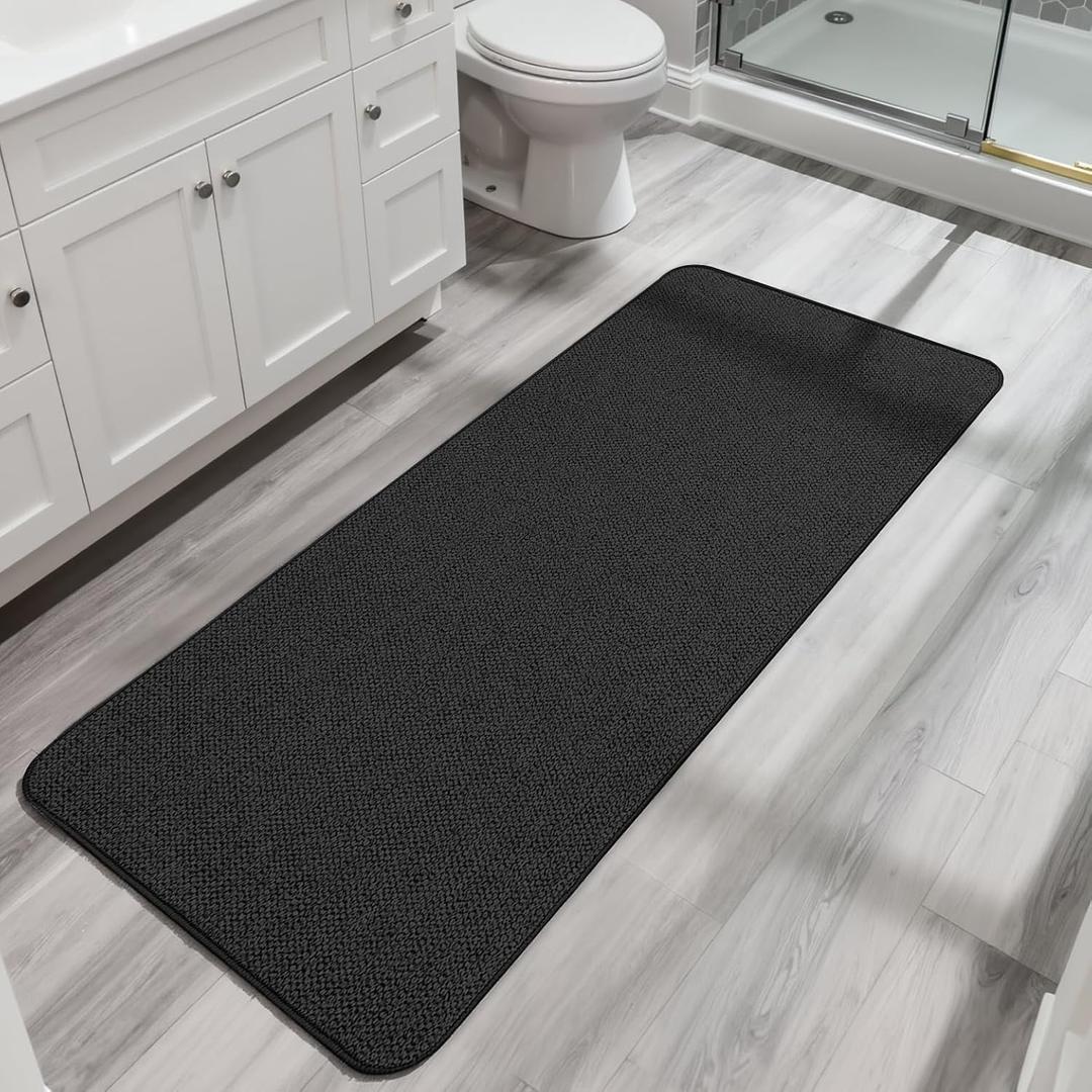 Bath Mat,Ultra Thin Bathroom Runner Rugs,Large Bath Mats for Bathroom,Quick Dry,Non-Slip,Machine Washable,Low Pile,Bath Rug,Shower Outside,Sink,Home Decor Accessories.Black,1'5"x4'11"17x59inch