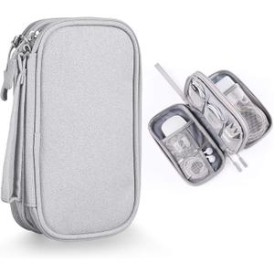 Electronics Accessories Organizer Pouch Bag, Designed for Power Adapter/Charger/Cables/Mouse, for Travel (Light Grey) (Small)