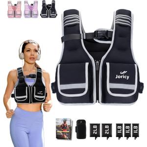 Weighted Vest Adjustable Weights Woman 23-30lb Zip Up Weight Vest for Women Men with 5 Ironsand Weights, Reflective Strips for Walking Running Strength Training Workout, Black
