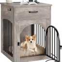 CHOEZON Dog Crate Furniture, Wooden Dog House with Charging Station and Storage Drawer, Indoor Pet Crate End Table for Small Breeds, for Living Room, Bedroom, Greige MGW01UFH