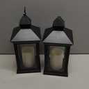 2 Pack 10.2” Candle Lanterns Decorative Indoor Hanging Lanterns with Warm Flickering LED Candle 6 Hours Timer,Black Battery Powered Candle Lantern Table Centerpiece Mantle Shelf Home Decor