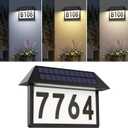 Solar Address Sign, Lighted House Numbers Waterproof, 3-Color Lighting Modes LED Illuminated Address Plaque, Wall Mount Address Number for Home