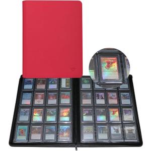 GrinOwl 16 Pocket Top loader Binder, Holds 640 Top Loaders, Large Top loader Card Binder with Sleeves for Cards in 3" x 4" Top loaders (Red)