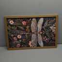 Framed Vintage 3D Textured Wall Art - Dark Green Dragonfly Flowers Wall Decor - Hand Drawn Sandstone Nature Botanical Pictures for Living Room Bedroom Home Decor 16x24in (24L" x 16W")