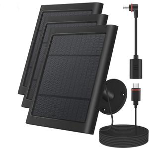 3 Pack 4W Solar Charger for Spotlight & Stick Up Outdoor Cam, Black, High Efficiency, 10FT/3M Long Cable with USB-C to Barrel Plug