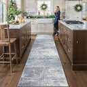 Washable 12ft Hallway Runner Rug: Non-Slip 2'6x12 Kitchen Rugs Low-Pile Entryway Rug Runner Abstract Soft Bedroom Floor Mat Farmhouse Carpet for Bathroom Living Room Dining Room(2'6x12,Blue/Ivory)
