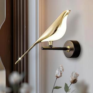 Bird Wall Sconces Modern Art Deco Wall Mount Lamps for Living Room Bedroom Stairway Corridor, Swinging Bird Wall Lamp, Black and Gold Wall Light Fixtures with 3 Color Temperature (1 Light)