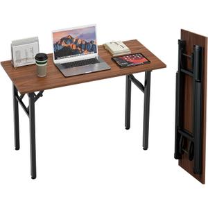 TEMI Small Computer Desk Folding Table - 43.3" Foldable Office Desk, No Assembly, Perfect for Small Spaces in Bedroom, Dorm, or Apartment, Portable Mini Desk or Study Table with Compact Design, Walnut