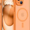 TOCOL Magnetic for iPhone 14 Case, Upgraded Full Camera Protection, Compatible with Magsafe, 15FT Drop Protection, Translucent Matte Back Phone Cover 6.1 inch (Orange)