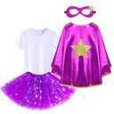 Simple polymer Princess Cape with Mask Set Princess Dress up Clothes Princess Cloak Costume for Women Halloween Costume Accessories (Purple), Set is suitable for 3-10Years old child