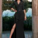 MISSMAY Women's Vintage Floral Lace Ruffle Half Sleeve Evening Party Formal Long Dress (Medium, Black)