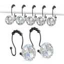 Goowin Shower Curtain Hooks, Crystal Shower Curtain Rings, Stainless Steel Black Shower Curtain Hooks, Metal Shower Curtain Hangers, Decorative Double Shower Hooks for Shower Curtain & Liner, Black