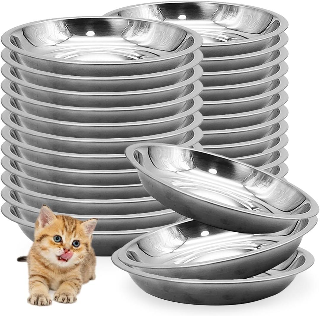 Hamiledyi 24 Pcs Stainless Steel Cat Bowls Shallow Metal Pet Dishes Cat Food Feeding Plates Replacement Whisker Fatigue Kitten Food Bowl for Dogs Cats and Other Small Animals (5.40 Inch Diameter) Hamiledyi 24 Pcs Stainless Steel Cat Bowls Shallow Metal Pet Dishes Cat Food Feeding Plates Replacement Whisker Fatigue Kitten Food Bowl for Dogs Cats and Other Small Animals (5.40 Inch Diameter)