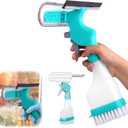 4 in 1 Window Cleaner Tool with Squeegee & Sprayer, 10" Streak-Free Scraper Kit, Portable Multifunction Refillable Bottle for Glass/Shower/Car (Blue)