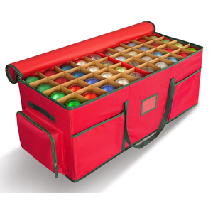 HYRIXDIRECT Christmas Ornament Storage Box Up to 160 Holiday Ornaments with Adjustable Dividers & 6 Pockets Large Capacity Storage Container for Christmas Decorations Toys Gift Wrap Organizer