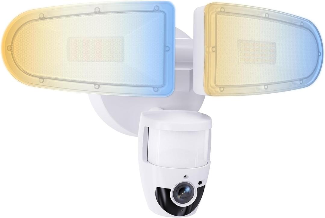 JJC Security Floodlight Camera Outdoor,1080P Smart Motion Sensor Outdoor Lights with Camera(4 Working Modes), 110dB Siren 25W 2200 Lumen Brightness, IP65 Weatherproof, 2-Way Talk