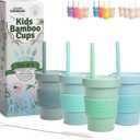 Grow Forward Bamboo Kids Cups with Lids and Straws - 10oz Drinking Cups for Kids with Childproof Twist Lids & Silicone Straws - Eco Friendly, BPA Free, Non Toxic & Dishwasher Safe - Rainforest