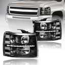 LED DRL Headlights Assembly fit 07-13 Chevy Silverado 1500 2500HD 3500HD NOT Fit 2007(Old Body) Classic Models Halogen Headlamp Clear Reflector Black Housing