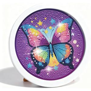 Gemozaic Butterfly Diamond Art Kits for Kids with Round Frame, Animals Kids Diamond Art Painting Kit for Ages 6-8-12, DIY Gem Painting for Girls, Boys, Home Wall Decor (8x8inch)