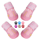 QUMY Dog Boots Waterproof Shoes for Dog with Reflective Strap Rugged Anti-Slip Sole 4pc (Size 3: 2.5"x1.9"(L*W), C-Pink)