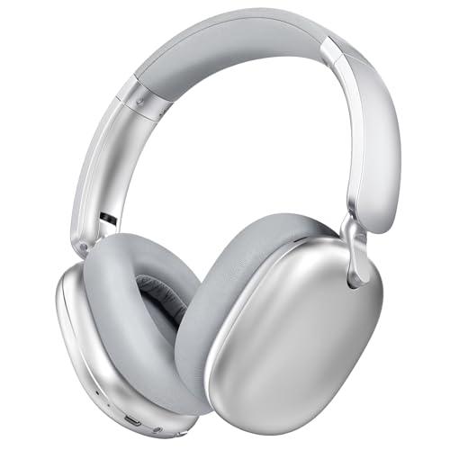 RORSOU C6 Active Noise Cancelling Headphones, Wireless Over Ear Bluetooth Headphones, 60H Playtime, Lightweight Folding Deep Bass Comfort Fit Ear Cups Headset with Mic for iPad/Travel/PC/Home Silver