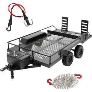 MEUS RACING RC Trailer for Hauling Behind Car with Hitch Mount and Hauling Rope Adjustable for 1/18 1/24 RC Crawler Axial SCX24 AX24 FCX24 TRX4M Defender Bronco K10 F150
