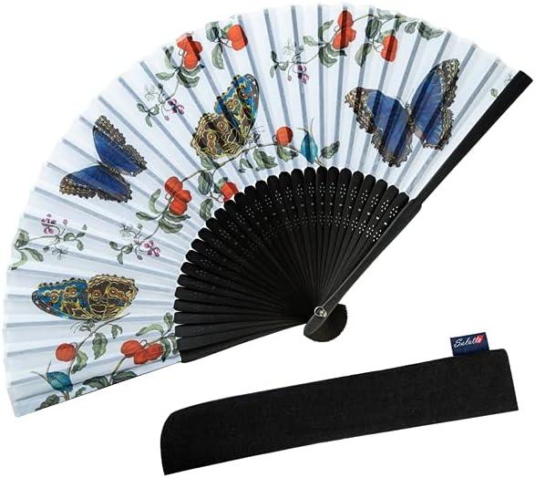Handheld Floral Pattern Fabric Fans Summer Cools Perfect for Weddings, Parties and Church Events Butterfly