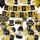 Gold 2025 New Years Eve Decorations - Happy New Year Party Supplies Include Banner, Balloons, Hanging Swirl