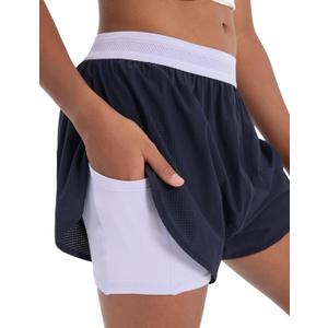 PATPAT Girls 2-in-1 Shorts, Ultra-Light Quick-Dry Active Shorts with Bamboo Viscose Liner for Kids Soccer Dance Biker Sports (Black, S)