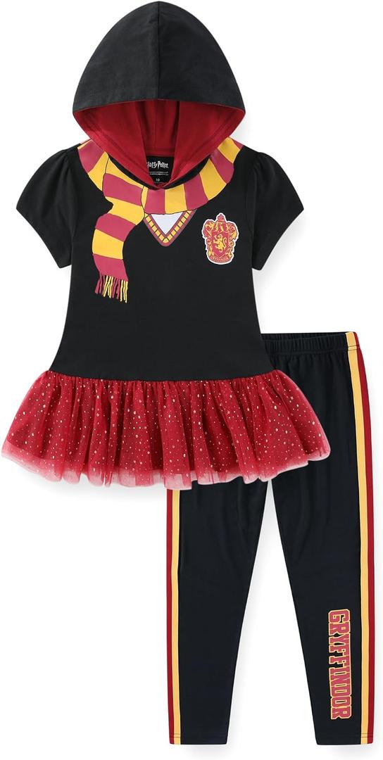 Harry Potter Girls Cosplay Hooded Shirt and Legging Pants Set for Big Kids, 8 (Black)