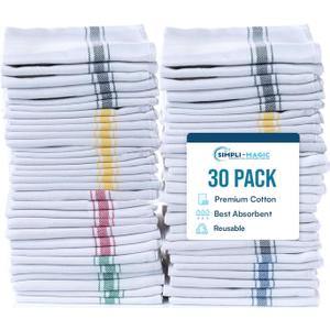 Simpli-Magic Cotton Herringbone Dish Towels, 15"x25" (30 Pack)  High Absorbent Kitchen Hand Towels (Multi-Color)