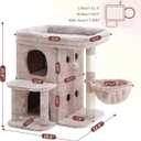 Heybly Cat Tree, 25.6-inch Cat Tower with Spacious Top Perch for Large Cats, Stair-Style Cat House Furniture with Dual-Layer Condos, Sisal Scratching Posts, Cozy Basket & Pompom, Muchroom HCT204SMU