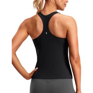 Soothfeel Womens Workout Tank Tops with Built in Bra Racerback Athletic Yoga Top High Neck Sports Gym Sleeveless Shirts (Small, Black)
