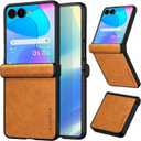 for Samsung Galaxy Z Flip 7 Case, Premium Leather Phone Cover Retro Design Full Protective Case for Samsung Galaxy Z Flip 7 Flip7 5G (Orange, Z Flip 7)