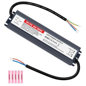24V Power Supply 100W LED Driver Waterproof IP67, 110V-250V AC to 24V DC 4.16A Low Voltage Transformer Adapter for Indoor and Outdoor LED Light, Computer Project Use