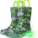 Funspread Toddler Kids Rain Boots - Light Up Boys Rainboots Boots Waterproof Lightweight Outdoor Shoes with Easy-On Handles Green Toddlers Size 6